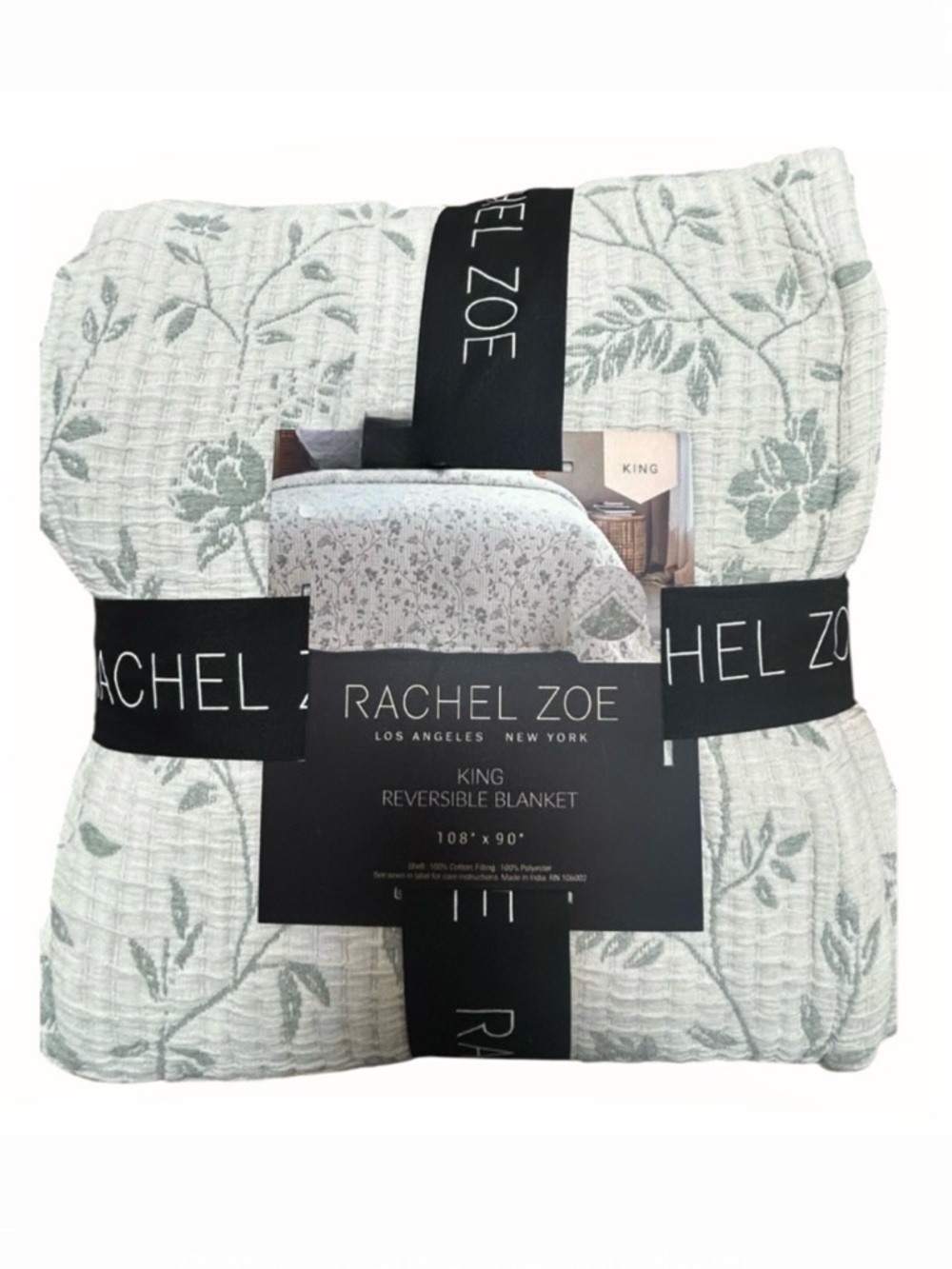 Rachel Zoe Soft Cotton Reversible Floral King Blanket 108”x90”